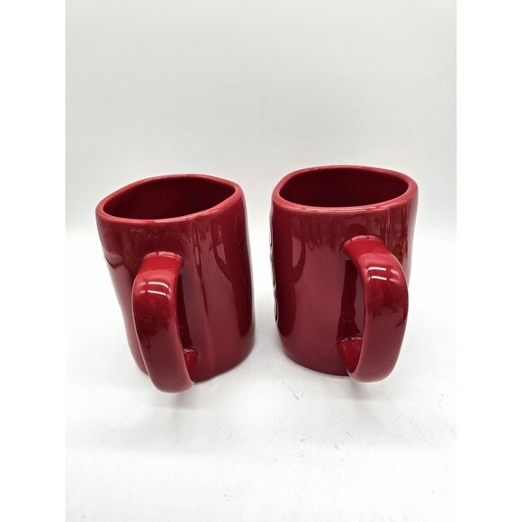 Rae Dunn Artisan Collection Magenta Christmas Coffee Cups Mug Pair  Cheer, Ho,Ho - Picture 5 of 10